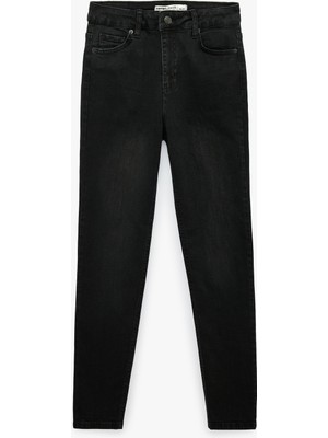 Koton Yüksek Bel Düğmeli Cepli Pamuklu Dar Kesim Denim Pantolon - Skinny Push Up Fit Jean