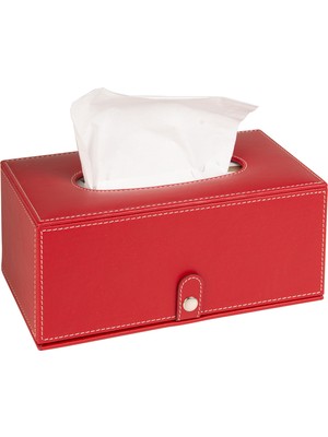 2k Premium Tasarım Vegan Deri Mendil ve Peçete Kutusu Maksi Boy Peçetelik Ofis Ev Hediyelik Masa Üstü Aksesuar 24X13X10 Cm. Kırmızı