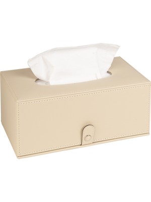 2k Premium Tasarım Vegan Deri Mendil ve Peçete Kutusu Maksi Boy Peçetelik Ofis Ev Hediyelik Masa Üstü Aksesuar 24X13X10 Cm. Bej