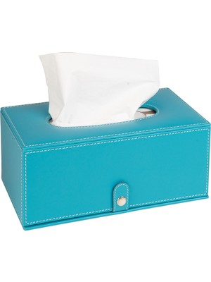 2k Premium Tasarım Vegan Deri Mendil ve Peçete Kutusu Maksi Boy Peçetelik Ofis Ev Hediyelik Masa Üstü Aksesuar 24X13X10 Cm. Turkuaz