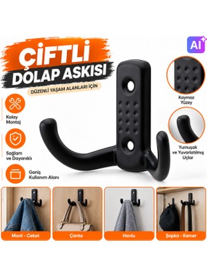 Elaletionline Noktalı Portmanto Vestiyer Duvar Dolap Elbise Askısı Mat Siyah Metal Mobilya Kapı Askılığı
