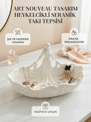 Flexis Art Nouveau Tasarım Heykelcikli Seramik Takı Tepsisi