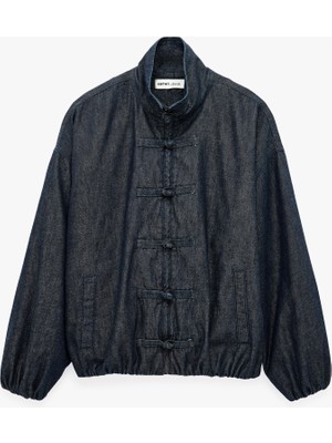Koton Uzun Kollu Dik Yaka Süslü Düğmeli Denim Bomber Ceket