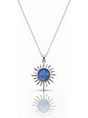 Modahilye Gümüş Opal Taşlı Mini Güneş Kolye - 925 Ayar