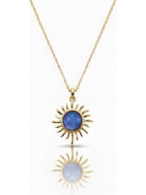 Modahilye Gümüş Opal Taşlı Mini Güneş Kolye- Altın Kaplama 925  Ayar Gümüş