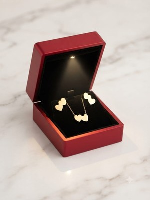 Papatya Silver 925 Ayar Gümüş Özel Tasarım Çift Kalp Kolye Küpe Set.rose.gold.rodaj Renk Seçeneği
