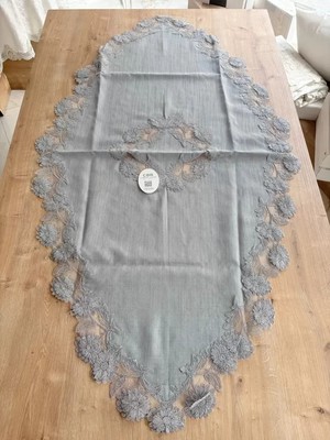 Esranın Dünyası Salon Takımı Çeyizlik Gri Runner Set 5 Parça Keten Masa Örtüsü Runneri Flowers