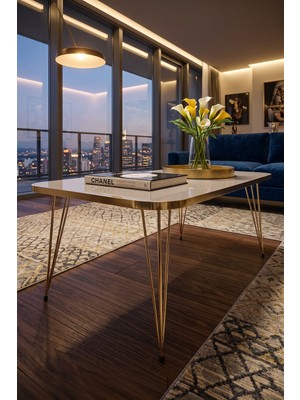 Ny Joy Orta Sehpa Kare Gold Altın Beyaz Tel