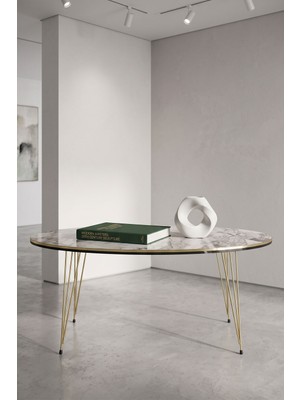 Ny Joy Gold Tel Oval Orta Sehpa Beyaz