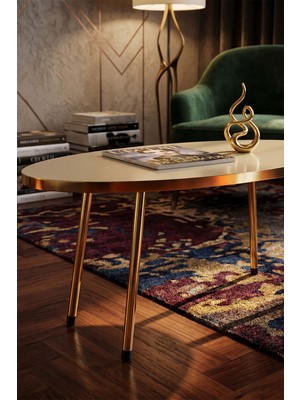 Ny Joy Gold Metal Oval Orta Sehpa Krem