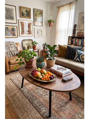 Ny Joy Metal Ayak Oval Orta Sehpa Ceviz
