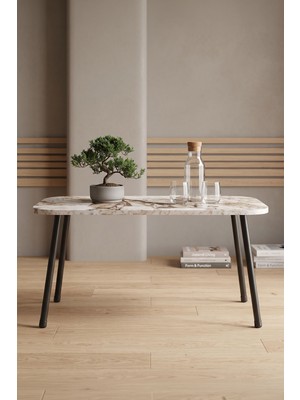 Ny Joy Siyah Metal Profil Orta Sehpa Efes Beyaz