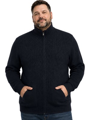 Battal Moda Erkek Büyük Beden Lacivert Dikey Örgü Cepli Triko Hırka 3xl-4xl-5xl-6xl