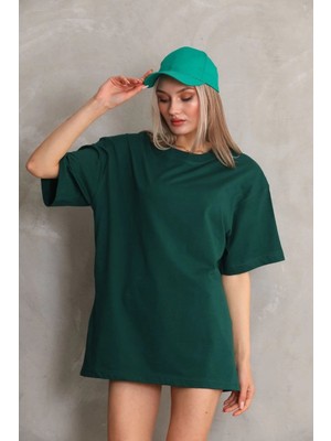 Milares Kadın Düz Kısa Kol Penye T-Shirt- Yeşil