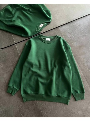Milares Kadın Kışlık Bisiklet Yaka Üç Iplik Basic Sweatshirt - Haki
