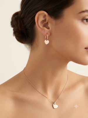 Papatya Silver 925 Ayar Gümüş Özel Tasarım Kalp Kolye Küpe Set.rose.gold.rodaj Renk Seçeneği