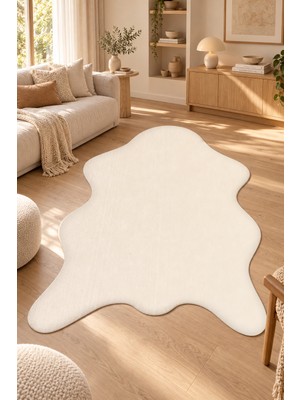 İlhanın Halıları Karun Peluş Post Şeklinde Salon Antre Halısı Yumuşak Kaymaz Taban Yıkanabilir Modern Krem Polyester
