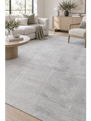 İlhanın Halıları Karun Peluş Yumuşak Gri Halı Kaymaz Taban Yıkanabilir Modern Salon Mutfak Antre Oturma Odası Halısı