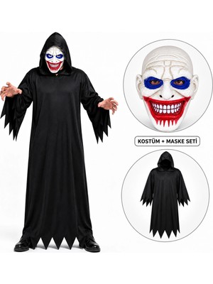 My Best Store Mavi Gözlü Korku Maskesi ve Siyah Kapüşonlu Kostüm Seti 140 cm (4887) MYBESTSTORE-482