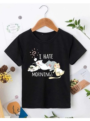 Milares Kız Çocuk Bisiklet Yaka Baskılı T-Shirt - Siyah