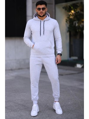 Milares Erkek Iki Iplik Kapüşonlu Kanguru Cepli Sweatshirt Jogger Pantolon Alt Üst Eşofman Takımı - Gri