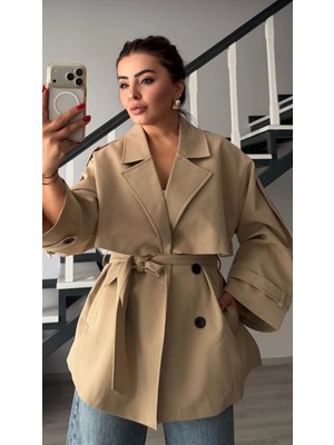 Elisin Camel Premium Kuşaklı Oversize Trençkot