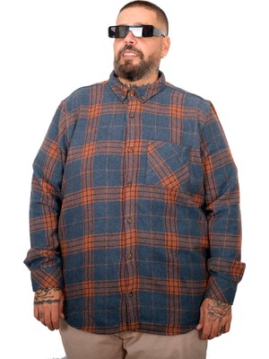 ModeXL Büyük Beden Erkek Indigo Renkli Günlük Oduncu Gömlek Bol Kesim Stili 25394