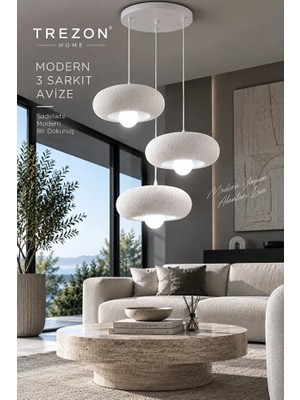 Trezon 3’lü Sarkıt Avize Modern Tasarım Dekoratif E27 Beyaz LED Ampul Hediyeli