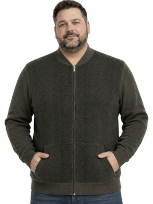Battal Moda Erkek Büyük Beden Koyu Vizon Vento Cepli Triko Hırka 3xl-4xl-5xl-6xl