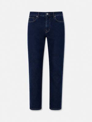Erkek İndigo Pamuk Dokulu Slim Fit Denim Pantolon