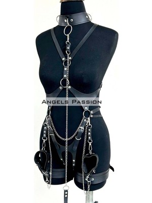 Esranın Dünyası Tasma ve Zincir Detaylı Şık Deri Harness, Deri Fantezi Giyim- BRF1225