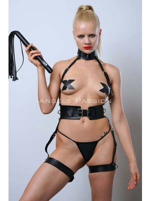 Esranın Dünyası Kırbaçlı ve Kelepçeli Slave Harness Takım, Deri Fantezi Iç Giyim - BRF1362