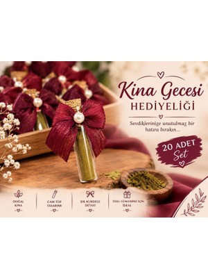 Mercan Hediyelik Bordo Kurdeleli Inci Detaylı Kına Hediyesi - 20 Adet