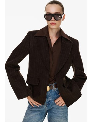 Vatkalı Yırtmaçlı Oversize Kaşe Ceket