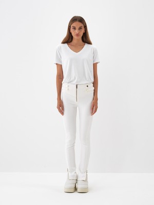 Kadın Ekru Pamuk Dokulu Slim Fit Tayt