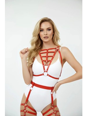 Esranın Dünyası Kırmızı Harness Takım Kafes Detaylı Metal Halka Aksesuarı - BRF113