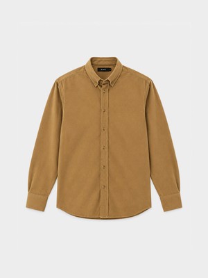 Erkek Camel Lüks Dokulu Soft Kadife Regular Fit Gömlek