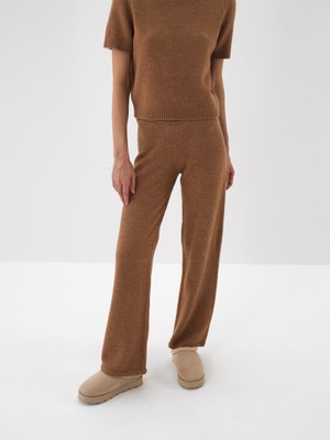 Kadın Camel Yumuşak Dokulu Oversize Pantolon
