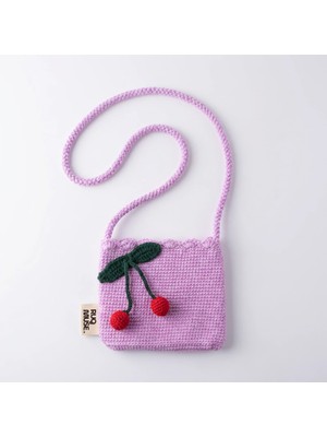 Rug Muse El Örgüsü Kız Çocuk Omuz Çantası - Sweet Cherry - Kiraz Figürlü Lila Örgü Çanta