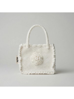 Rug Muse El Örgüsü Kız Çocuk Omuz Çantası - White Camellia - Beyaz Güllü Mini Örgü El