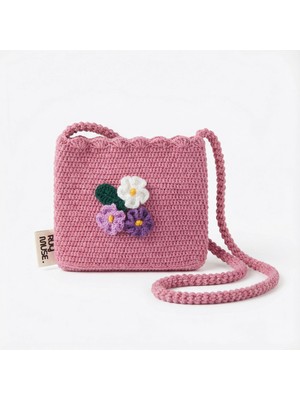 Rug Muse El Örgüsü Kız Çocuk Omuz Çantası - Vintage Rose - Gül Kurusu Çiçekli