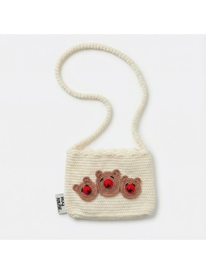 Rug Muse El Örgüsü Kız Çocuk Omuz Çantası - Teddy Trio - Üç Kutup Ayılı Vizon - Krem (Creamy Beige)