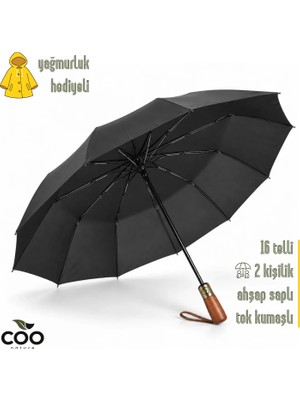 coo 16 Telli Çift Kişilik Tam Otomatik Katlanır Şemsiye - Yağmurluk Hediyeli