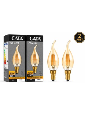 Cata CT-4281V Rustik LED Dekoratif Buji Ampul 4W E14 Amber 2’li Paket