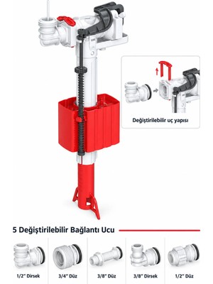 Fiorenn Gömme Rezervuar Doldurma Grubu 5 Değiştirilebilir Uçlu Set - Tüm Gömme Rezervuarlara Uyumludur