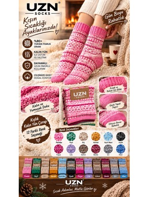 UZN Socks Kadın Kışlık Kalın Örgü Çorap Karışık Renk Desenli Yumuşak Sıcak Çorap