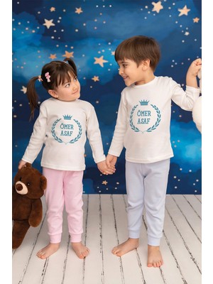 Pia Baby Isme Özel Kız Çocuk 2 Adet Pijama Takımı %100 Pamuk Penye Isim Baskılı Kişiye Özel Kreş Pijaması Hediye Seti