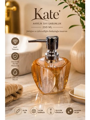 Makri Home Kate Akrilik Sıvı Sabunluk 250 Ml, Turuncu, 8X8X13,5 cm