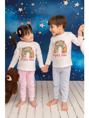 Pia Baby Isme Özel Kız Çocuk 2 Adet Pijama Takımı %100 Pamuk Penye Isim Baskılı Kişiye Özel Kreş Pijaması Hediye Seti