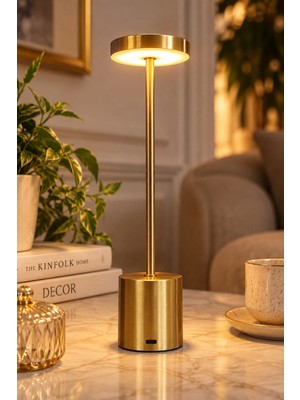Makri Home 3 Kademe Işıklı Şarj Edilebilir LED Masa Lambası Dokunmatik Gold 33 cm USB Type-C Dekoratif Aydınlatma